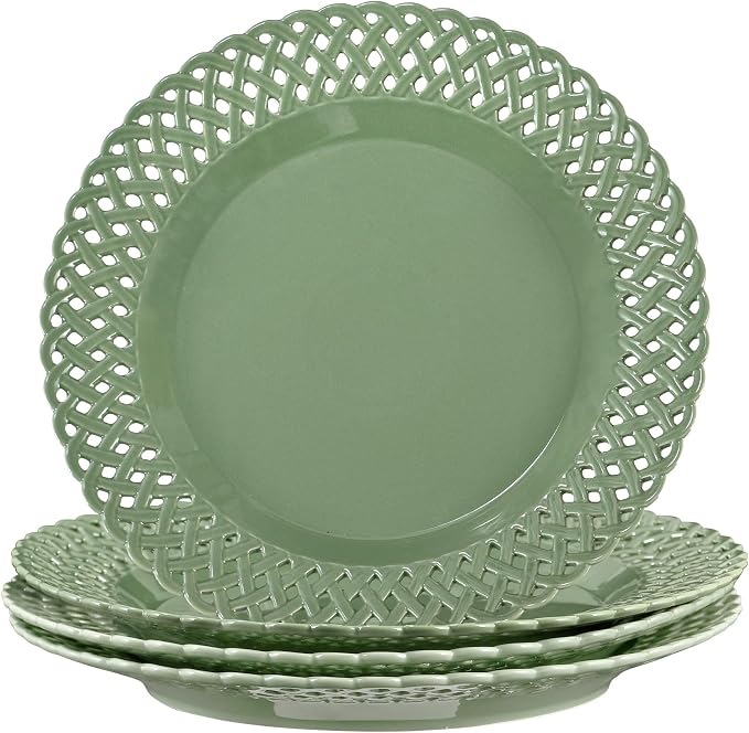 Graceful Basketweave Wide Rim 12 inch Dinner Plates, Extra Large Round Platter by fMBB