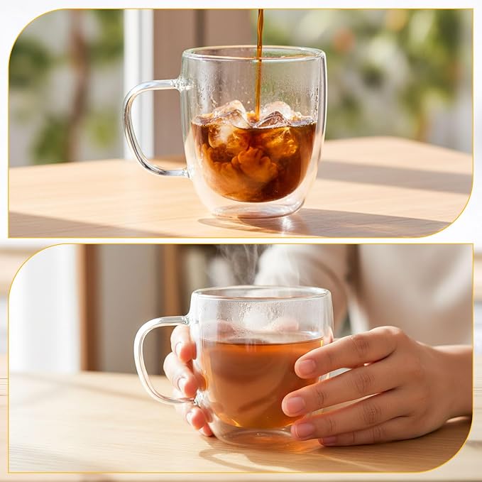 Patelai Glass Coffee Mugs Set of 6, 16 oz Clear Double Walled Coffee Cups - Image 7