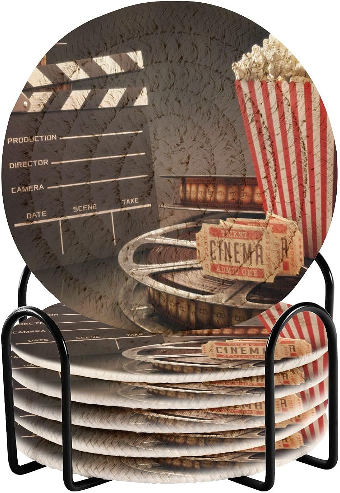 YETTASBIN Movie Theater Popcorn 6 Pcs Drink Coasters by Unknown