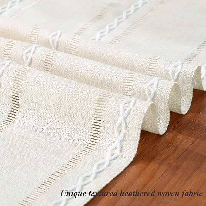 Wracra Rustic Linen Table Runner, Ivory Table Runners 72 inches Long | Raised - Image 3