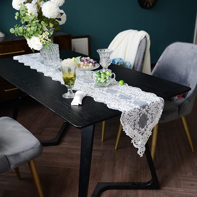 SUTAVIA Lace Patio Table Runner Embroidered Dresser Scarf, Classic Rectangular - Image 3