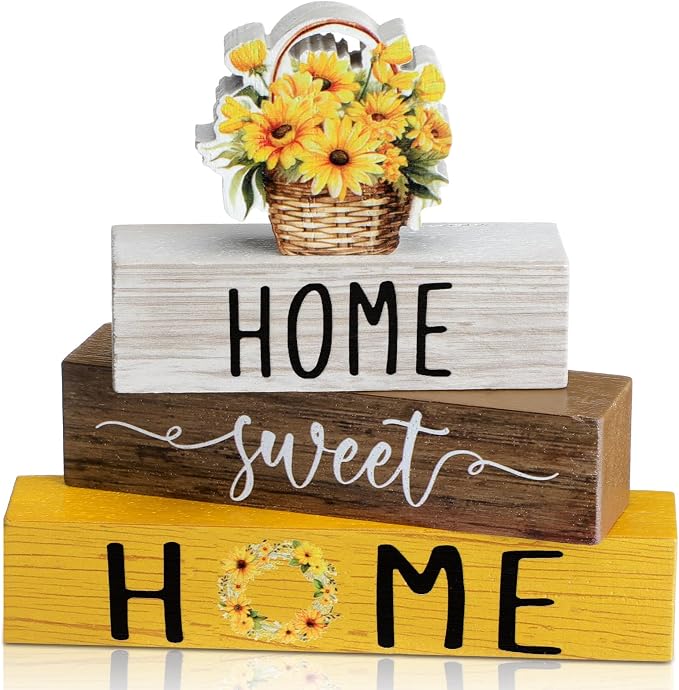 Cinnvoice 4 Pcs Farmhouse Wooden Tabletop Decor Yellow Sunflower Summer Rustic by Cinnvoice