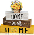 Cinnvoice 4 Pcs Farmhouse Wooden Tabletop Decor Yellow Sunflower Summer Rustic by Cinnvoice