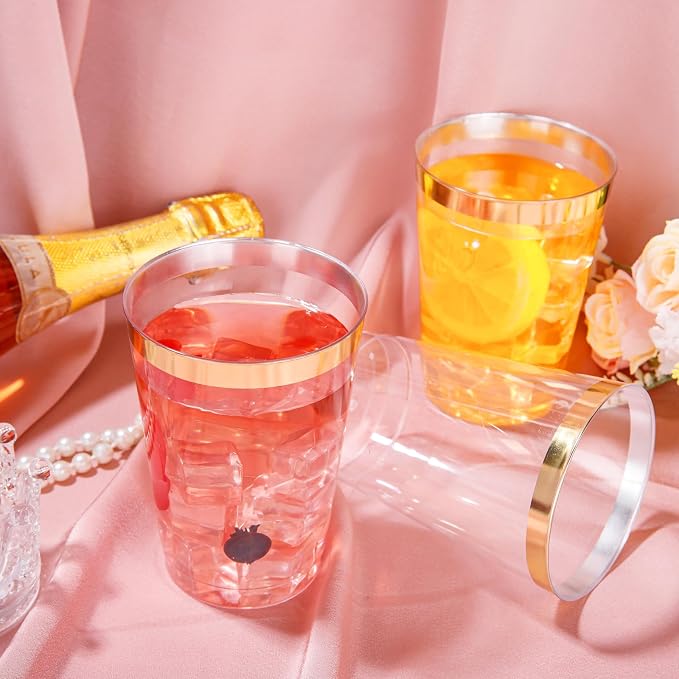 I00000 50 Pack 12 oz Gold Plastic Cups, Disposable Plastic Wine Glasses - Image 5