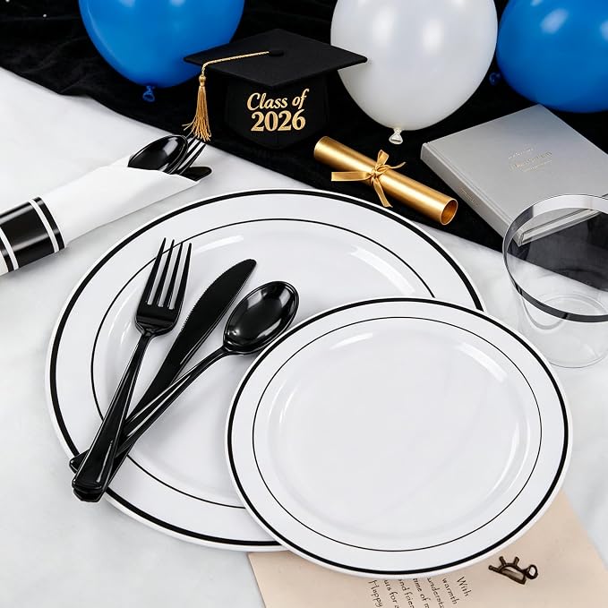 WELLIFE 350Pcs Black Plastic Dinnerware - Image 4