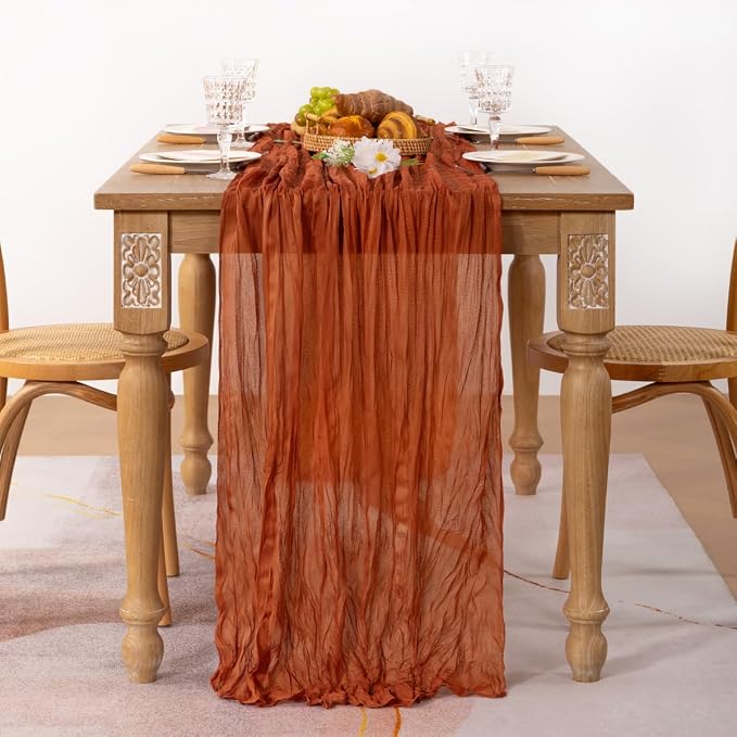 2 Pack Cheesecloth Terracotta Table Runner 10ft Rustic Gauze Decor | - Image 3