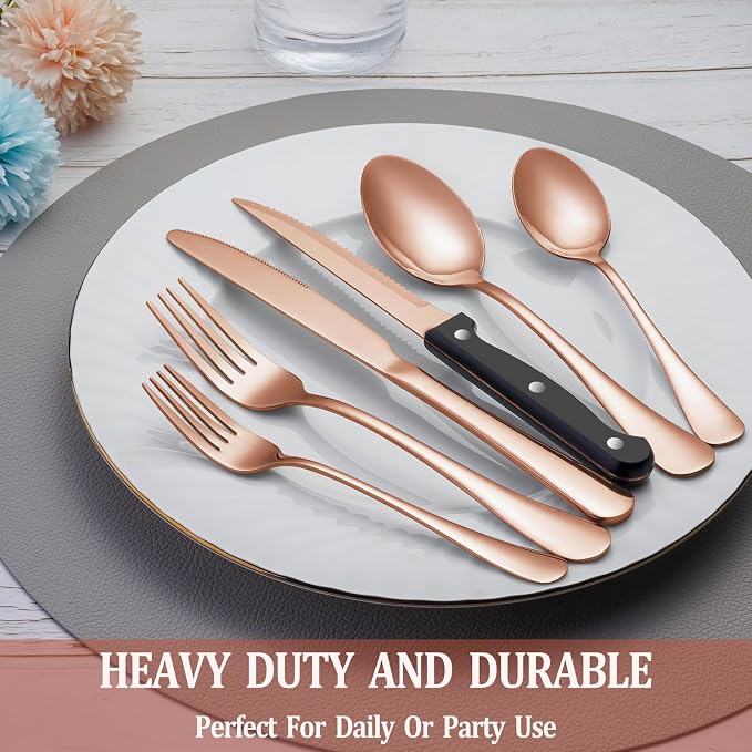 48 Pcs Rose Gold Silverware Set - Image 7