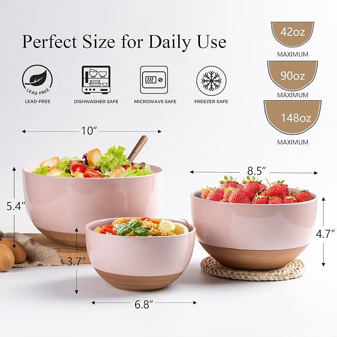 AmorArc Ceramic Mixing Bowls, Stoneware Nesting Bowls Set of 3 - Image 2