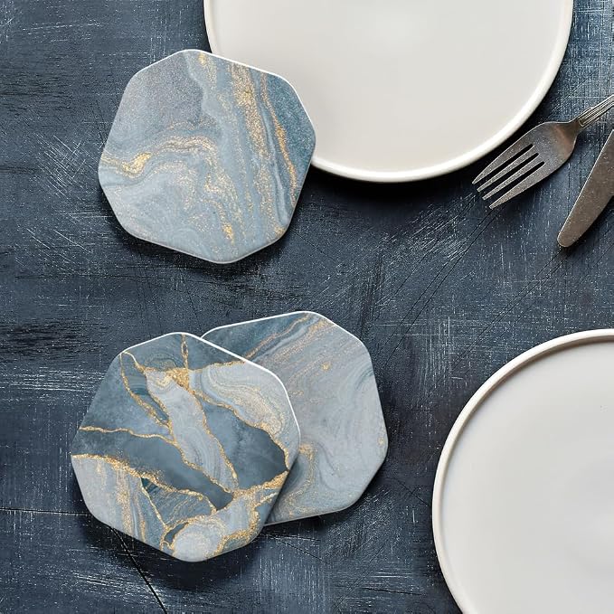 UMIRRO Absorbent Ceramic Stone Coasters Set of 6 - Image 4