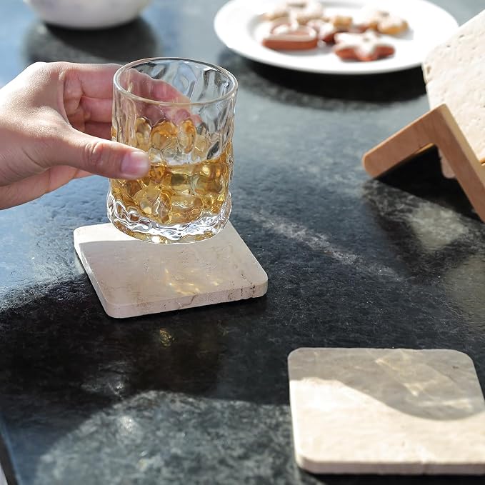 Travertine Coasters Set of 5, Square Coasters - Image 8
