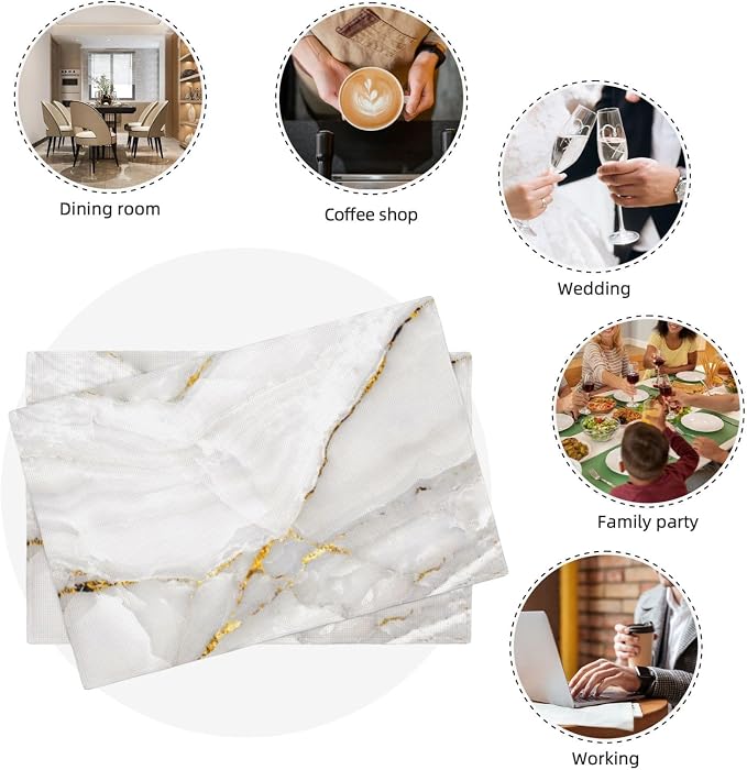 Fiokroo Marble with Golden Line Texture Placemats Set of 6 Table Mats Table - Image 3
