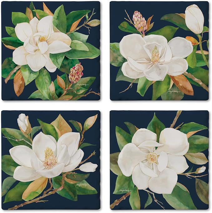 Thirstystone Magnolia Motifs 4 Pack Assorted Tumbled Tile Stone Coasters | 4" by CounterArt