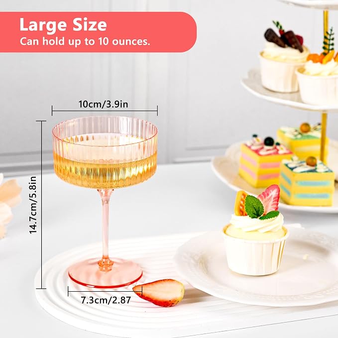 ZOMUIA Ribbed Coupe Glasses 28 Pcs, 10 oz Plastic Champagne Coupe Detachable - Image 2