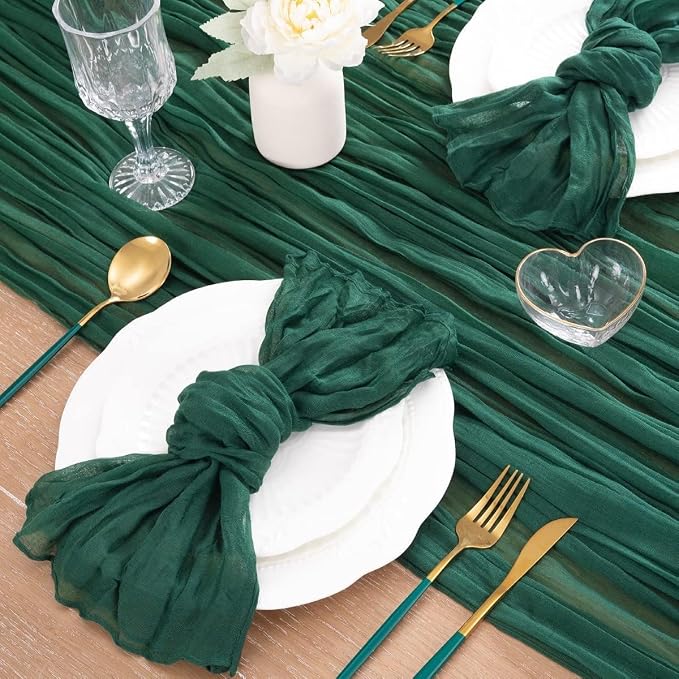 3 Pack Emerald Green Cheesecloth Table Runner 10ft Sheer Gauze Decor | - Image 7