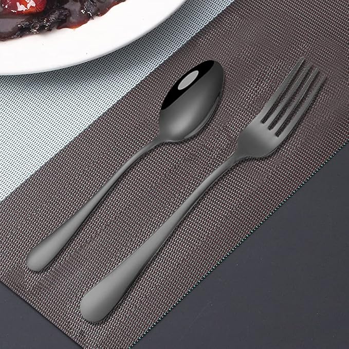 Set of 12, findTop Heavy-duty Forks and Spoons Cutlery Set- Black - Image 2