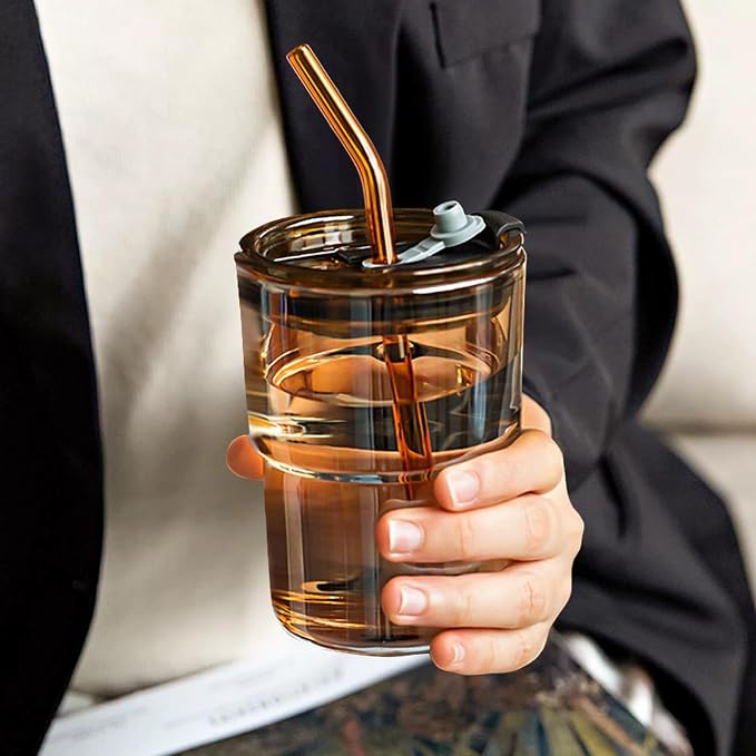 13oz Glass Coffee Tumbler with Straw and Lid, Reusable Iced Coffee Cups - Image 5