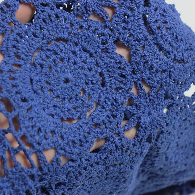 Cotton Handmade Crochet Lace Oval Table Runner Blue 12x60 Inch - Image 4