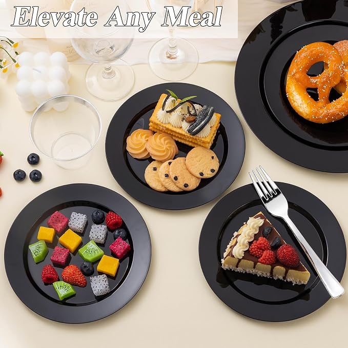 BESTSTAR 100PCS Black Plastic Plates Set | 50 10.25 inch Dinner Plates and 50 - Image 6