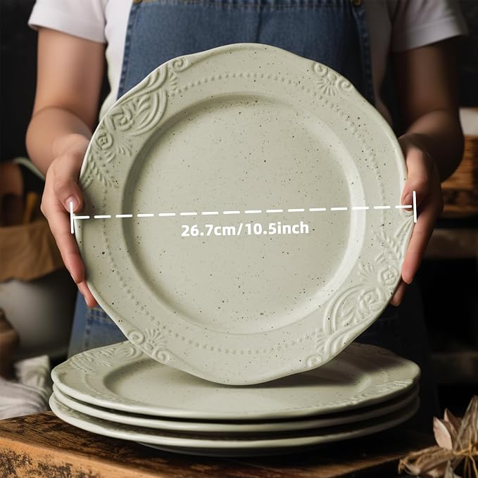 salad plates set of 4, 10.5 inch Reactive Glaze Stoneware Dinner Dish Set - Image 3