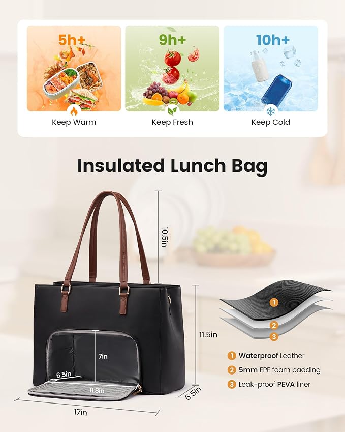 LOVEVOOK Lunch Bag for Women, Work Laptop Tote Bag - Image 3