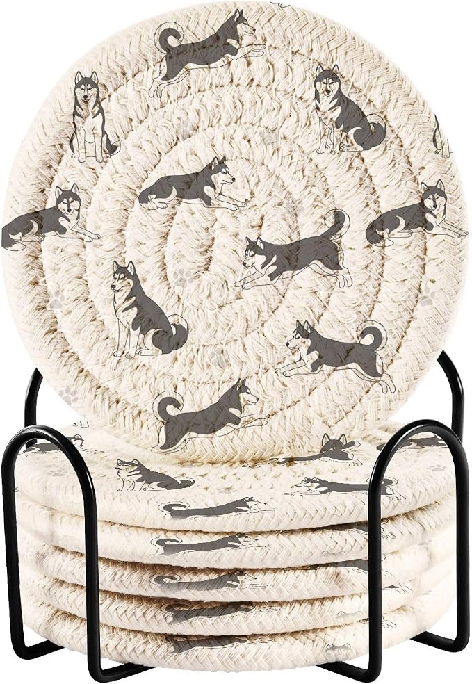 Husky Dogs White Pattern Coasters by Unknown