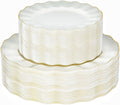 72PCS Ivory White Plastic Plates, Wavy Plates by QualQuot