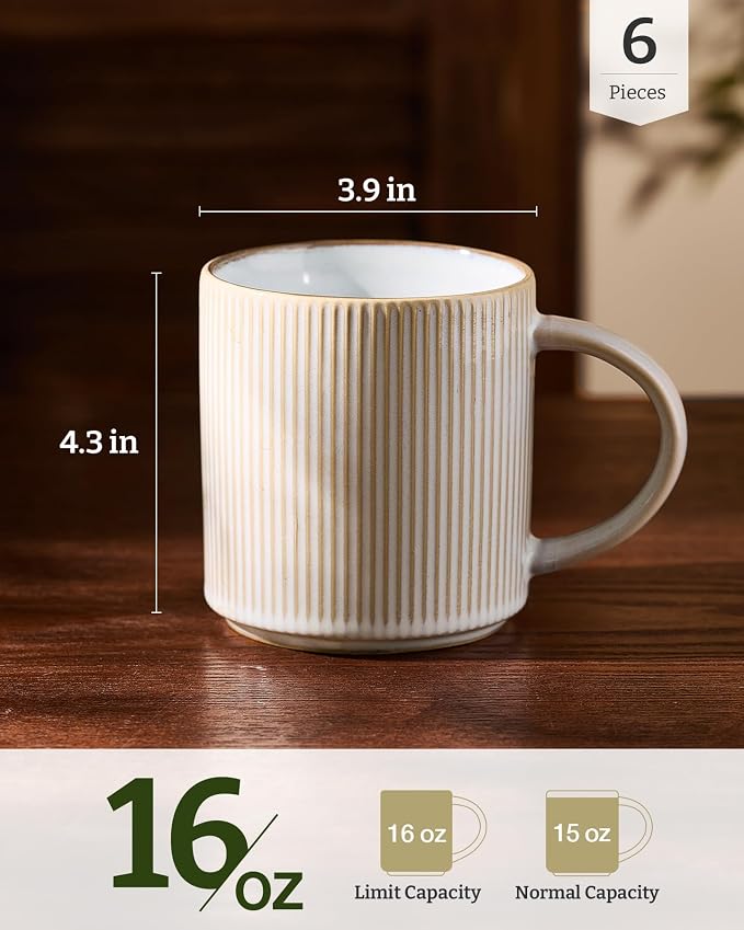 famiware Coffee Mug Set for 6, Star 16 oz Catering Mugs Cup Set - Image 4