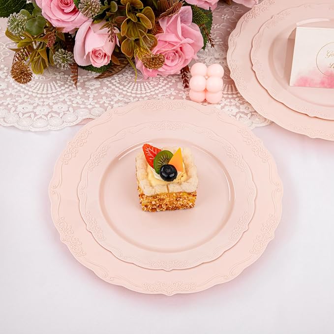 U-QE 100PCS Mauve Pink Plastic Plates - Image 7