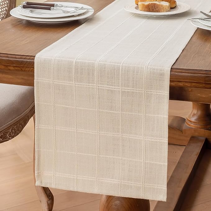Linen Textured Table Runner, Ivory Table Runners 90 Inches Long | Raised Grid - Image 6