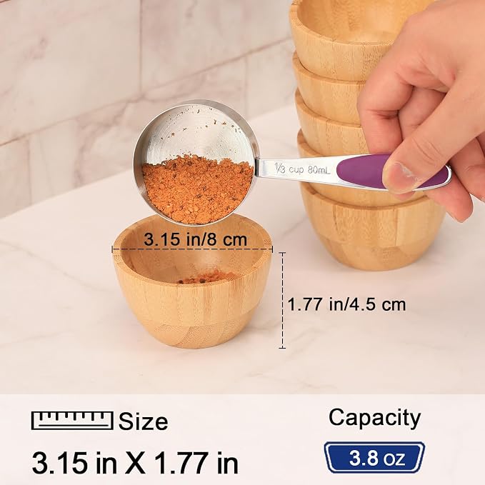 Bamboo Wooden Bowls Set of 6, 3 Inch Small Serving Bowls - Image 2