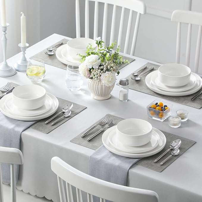 MALACASA Plates and Bowls Sets, 24 Pieces Modern Porcelain Dinnerware Set - Image 7
