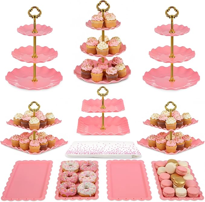 Pack of 11 NWK Cake Stand Set of Cupcake Stand, Tray & Table Cloth | Includes 3 by NWK