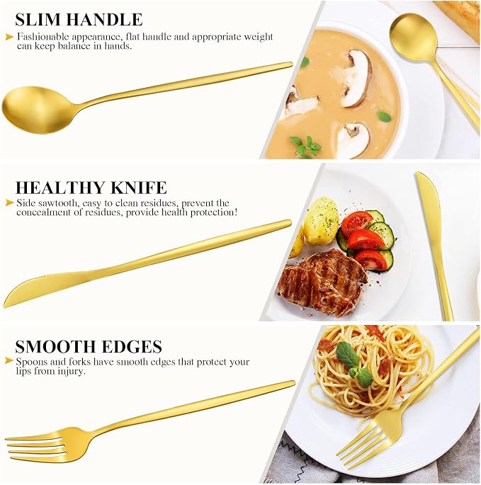 Gold Silverware Set, Stainless Steel Flatware Set - Image 3