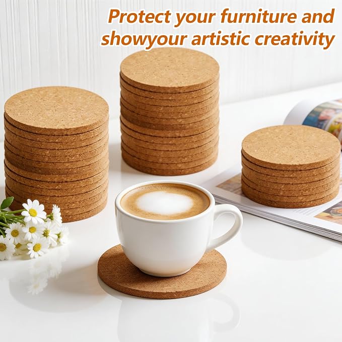 100 pcs Cork Coasters for Drinks, Blank Coasters DIY Crafts, Heat-Resistant - Image 5