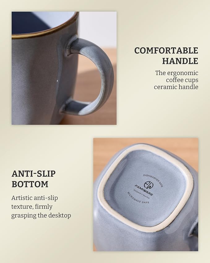 famiware Coffee Mugs Set of 6, Ocean Square 13oz Coffee Cup Set - Image 7