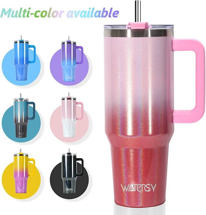 40 oz Shiny Tumbler with Handle and Straw, Stainless Steel Tumbler with Lid and - Image 6