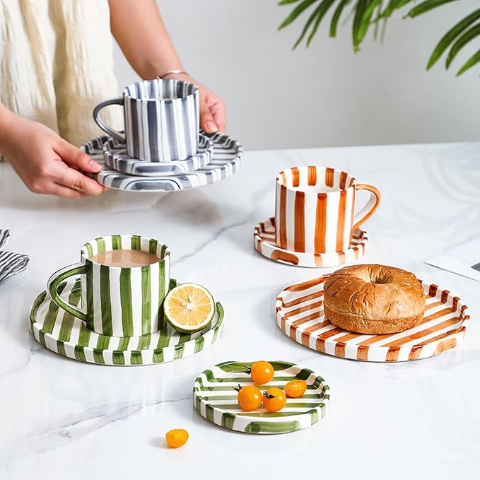 Espresso Cups Ceramic Coffee Mug Series European Striped Dot Coffee Cup And - Image 9