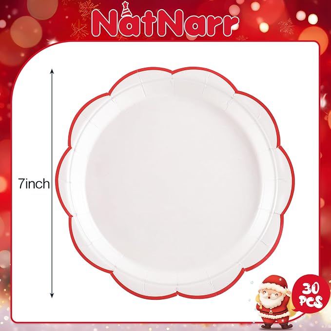 NatNarr 30 Pcs Red and White Paper Plates, 7 Inch White Plates - Image 2