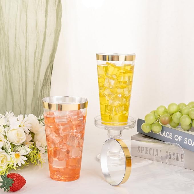 I00000 16 oz Gold Plastic Cups, 100 Pack Clear Plastic Cups Tumblers Gold - Image 5