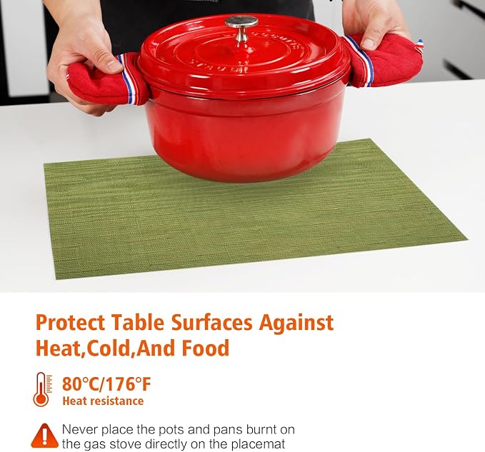 Placemats Set of 12, Vinyl PVC Heat Resistant Washable Placemats Set, Non Slip - Image 3