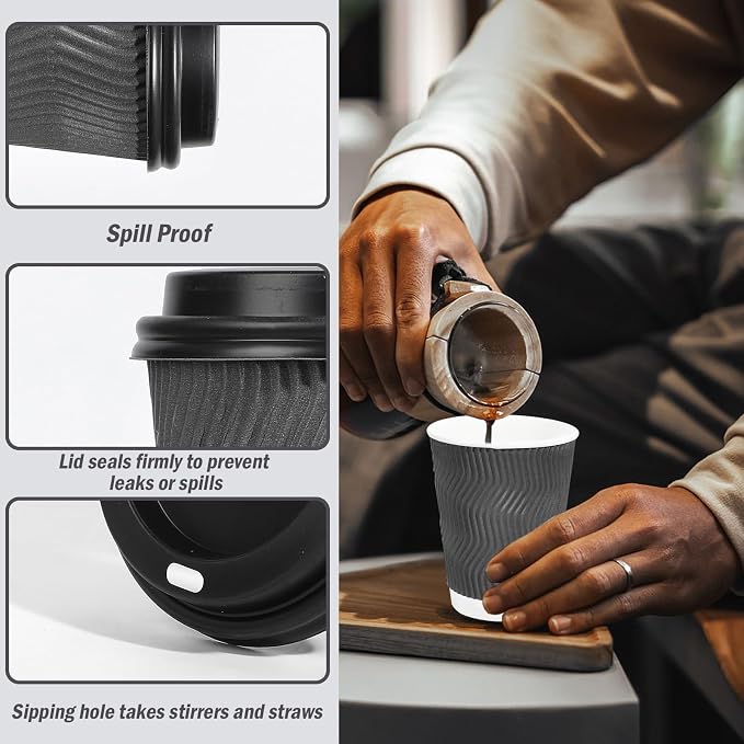 Lamosi 50 Pack 10 oz Insulated Disposable Coffee Cups - Image 3