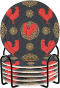 Rooster Mandala Black Print Coasters by Unknown