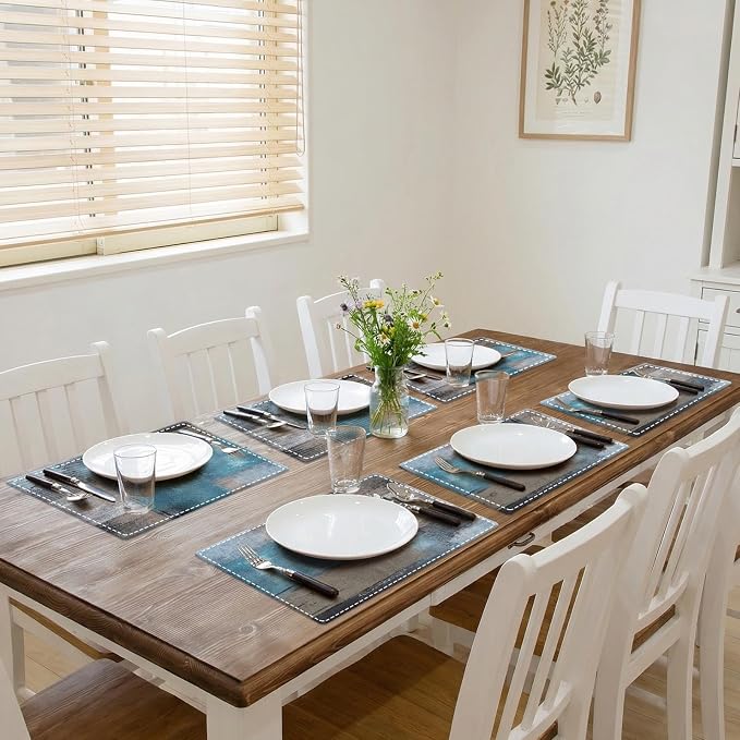 Emvency Farmhouse Placemats Set of 6, 12x18 Inch, Coastal Teal Blue | Farmhouse - Image 5