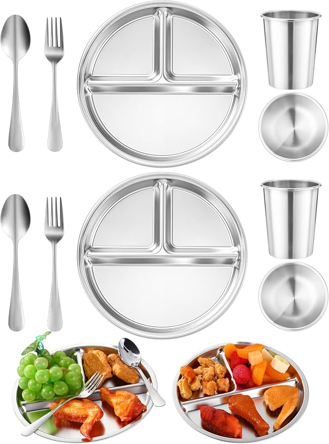 Jinei 10 Pcs Stainless Steel Dishes Set 2 Stainless Steel Plates, 2 Bowls by Jinei