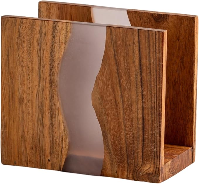 Acacia wood & Transparent Epoxy resin Napkin holder by LAVAUK