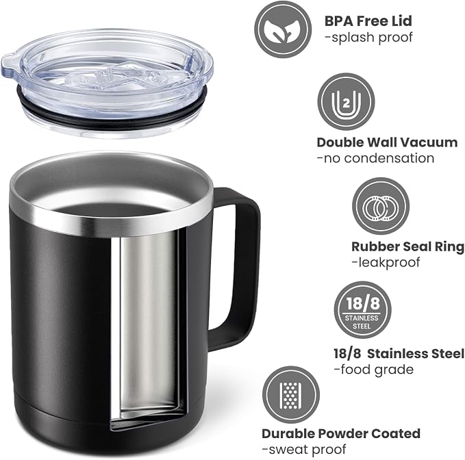 MEWAY 12oz Coffee Mug With Handle 2 Pack Bulk, Stainless Steel Insulated Travel - Image 2