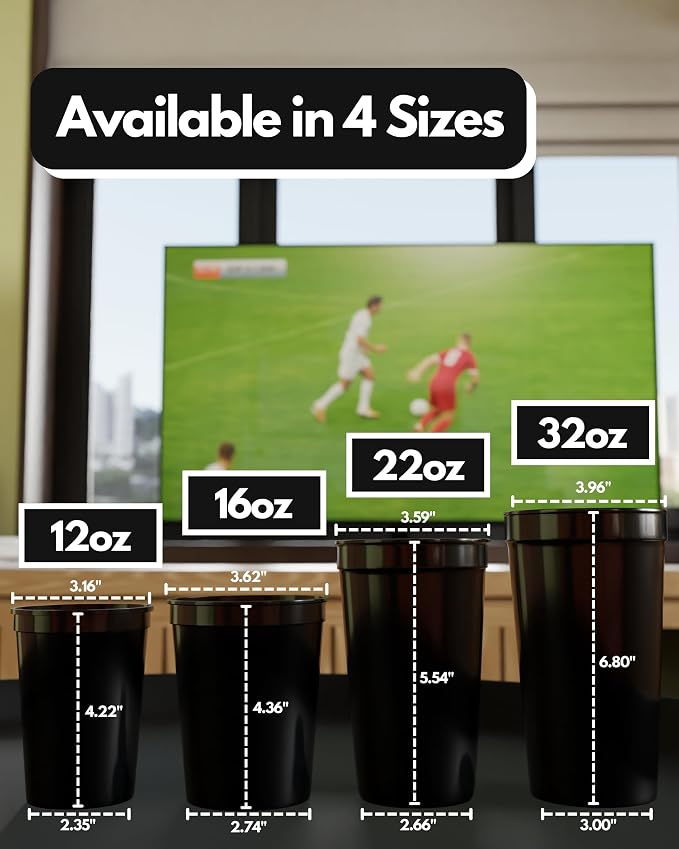 PartyPrints 10 Pack 16 oz Black Reusable Blank Plastic Cups, Stadium Cups Bulk - Image 4