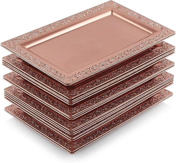 6 Yumchikel 14" x 7.5" Rose Gold Lace Rim Plastic Serving Trays & Platters | by Yumchikel