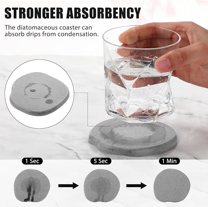 Diatomaceous Earth Coasters Set of 8，Cool Absorbent Quick-Dry Drink Coasters - Image 3