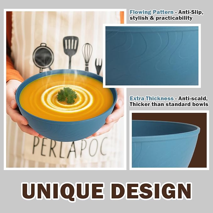 Unbreakable Large Cereal Bowls 40 OZ, Wheat Straw Bowls Set of 6, Alternative - Image 5